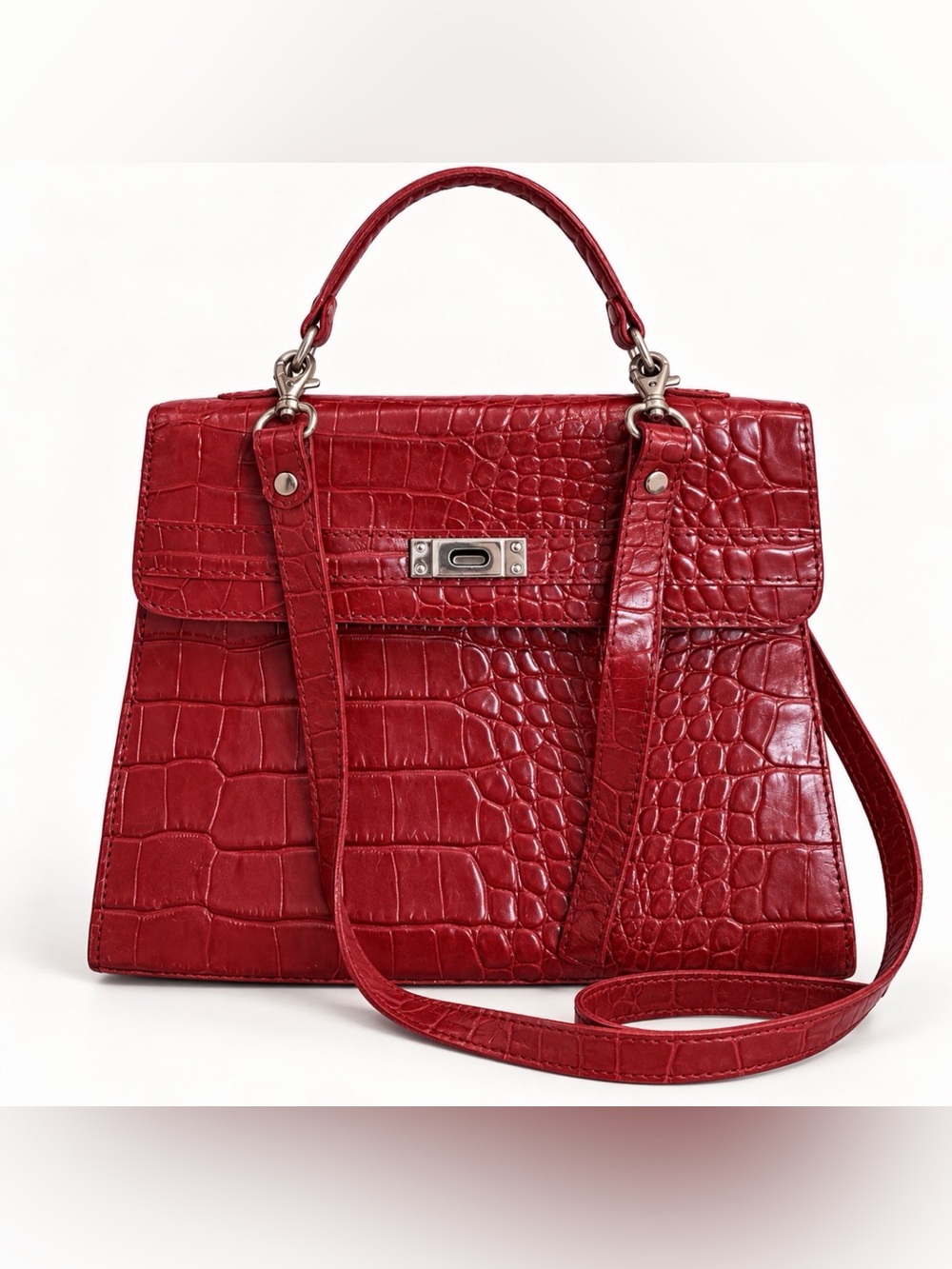 Valerie Stevens Red Croc-Embossed Structured Y2K Handbag